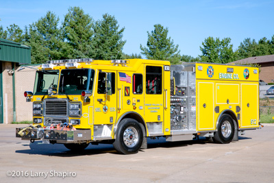 Occoquan-Woodbridge-Lorton Volunteer Fire Department fire trucks fire apparatus Engine 502 Seagrave Marauder II fire engine yellow fire trucks shapirophotography.net Larry Shapiro photographer